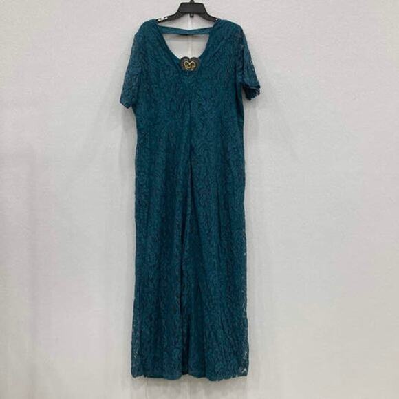 NWT Lace Maxi Dress Plus Size 28 Teal Green Short Sleeve Club L 374 - Picture 2 of 11
